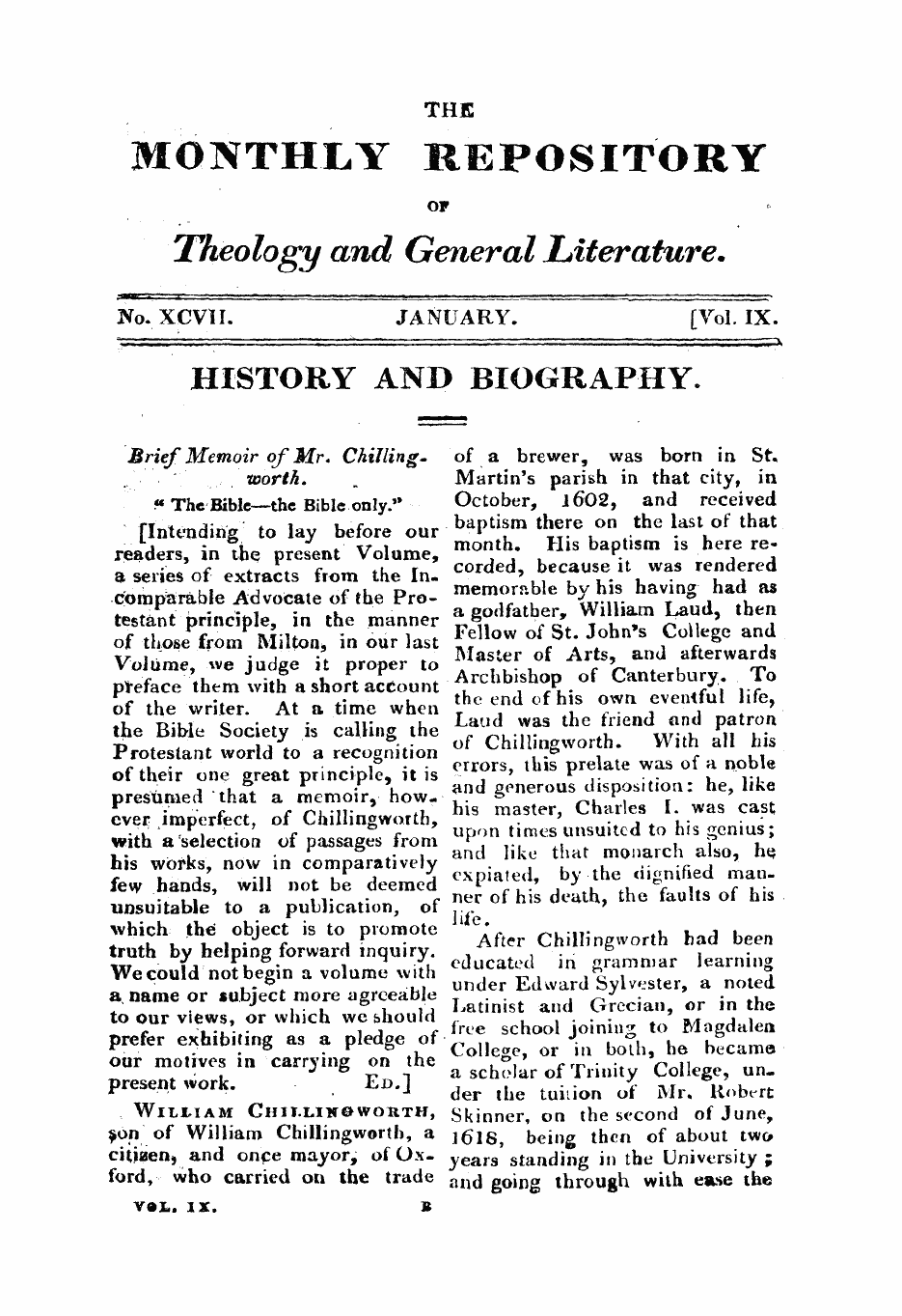 Monthly Repository (1806-1838) and Unitarian Chronicle (1832-1833): F Y, 1st edition - History And Biography.