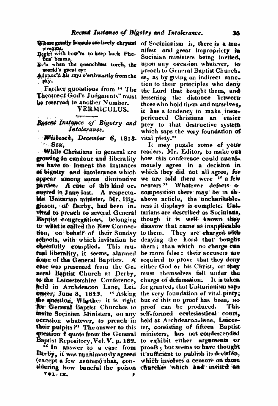 Monthly Repository (1806-1838) and Unitarian Chronicle (1832-1833): F Y, 1st edition - Untitled Article