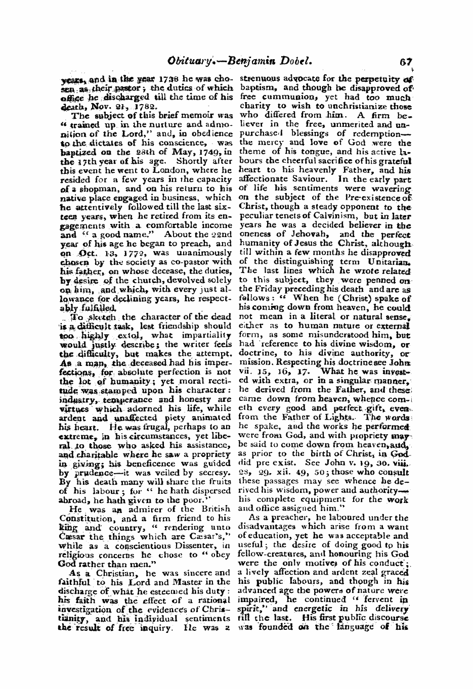 Monthly Repository (1806-1838) and Unitarian Chronicle (1832-1833): F Y, 1st edition: 67