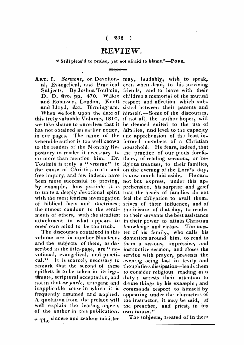 Monthly Repository (1806-1838) and Unitarian Chronicle (1832-1833): F Y, 1st edition - Untitled Article