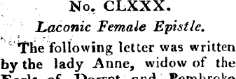 No, CLXXX. Laconic Female Epistle. TThe ...