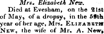 Mr*. Elizabeth New. Died at Evesham, on ...