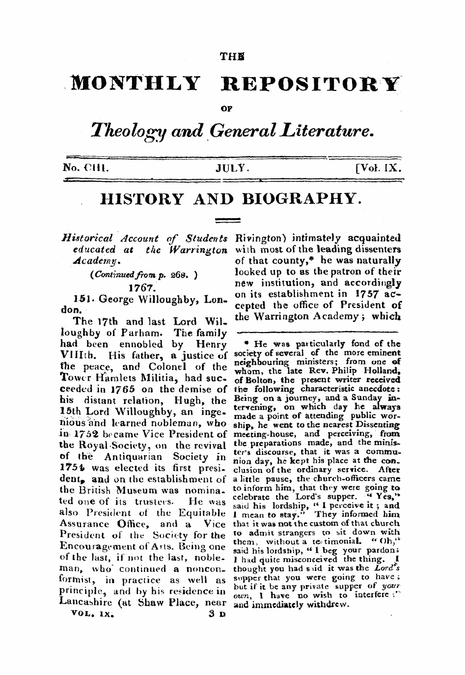 Monthly Repository (1806-1838) and Unitarian Chronicle (1832-1833): F Y, 1st edition - Untitled Article