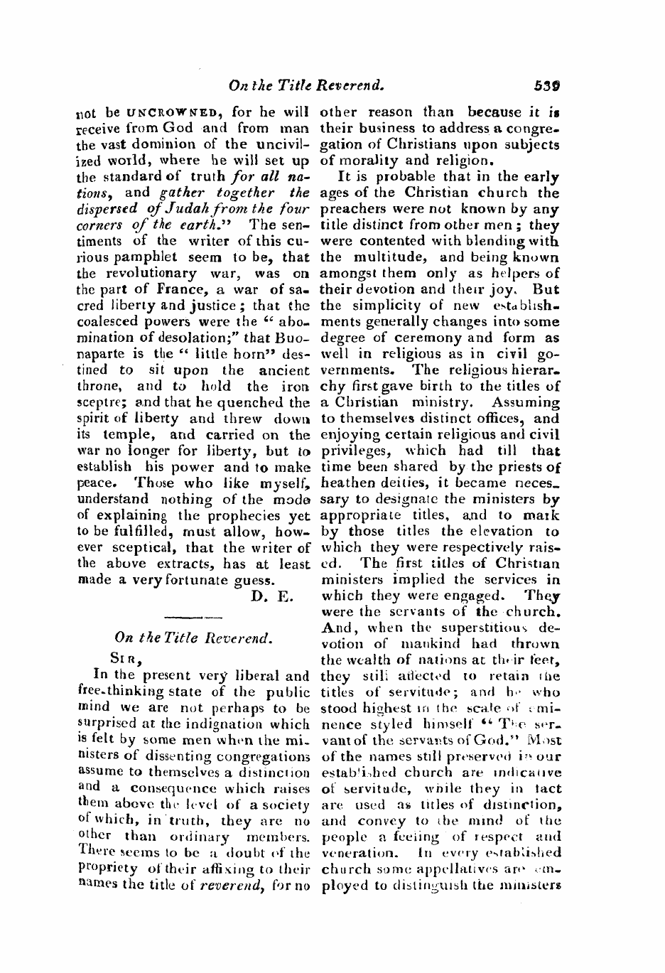 Monthly Repository (1806-1838) and Unitarian Chronicle (1832-1833): F Y, 1st edition - Untitled Article