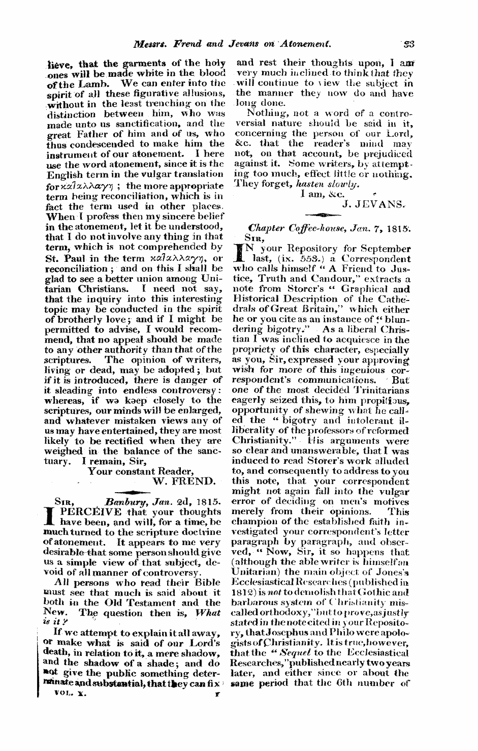 Monthly Repository (1806-1838) and Unitarian Chronicle (1832-1833): F Y, 1st edition - Untitled Article