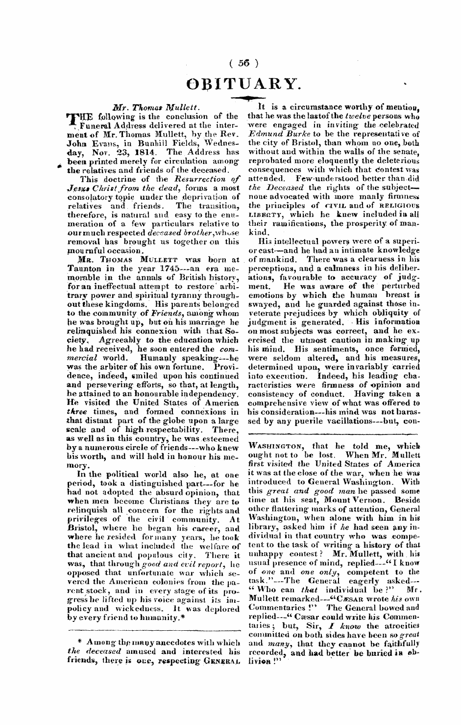 Monthly Repository (1806-1838) and Unitarian Chronicle (1832-1833): F Y, 1st edition - Obituary.