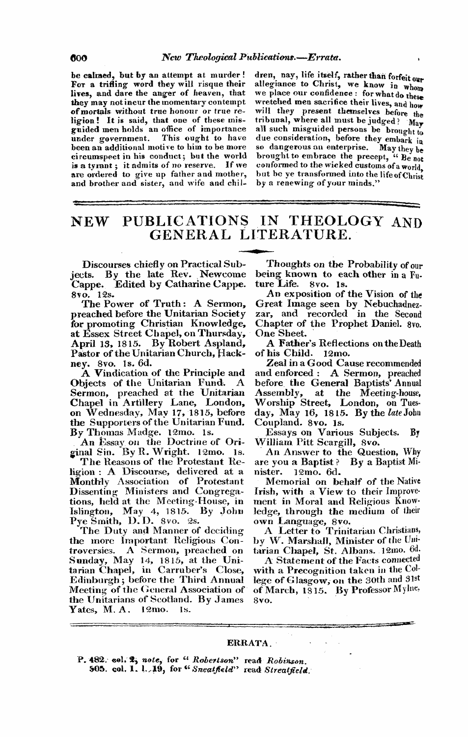 Monthly Repository (1806-1838) and Unitarian Chronicle (1832-1833): F Y, 1st edition - Untitled Article