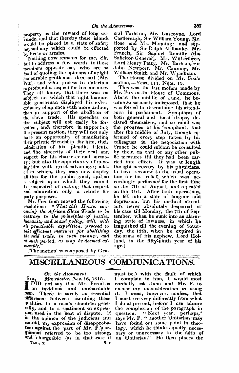 Monthly Repository (1806-1838) and Unitarian Chronicle (1832-1833): F Y, 1st edition - Untitled Article