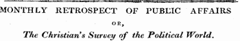 1 ¦ *• ' ¦ —— ' ¦ '- *- ¦'•¦'i ' ¦ ¦^ ^ -- -. ¦ !. ... jt . r -l-t j- T _ a _.: -- ! . ^ '--¦ ' 11 - n _u.«» j ¦ MONTHLY RETROSPECT OF PUBLIC AFFAIRS OR, The Christian's Survey of the Political World.