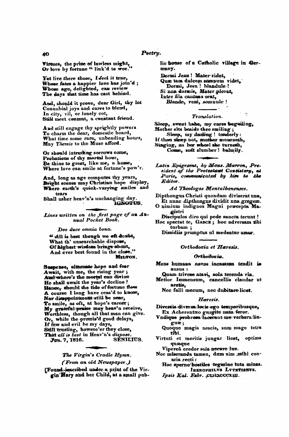 Monthly Repository (1806-1838) and Unitarian Chronicle (1832-1833): F Y, 1st edition: 40