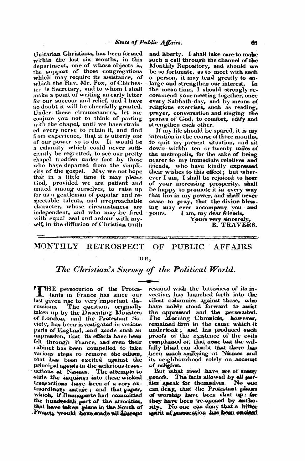 Monthly Repository (1806-1838) and Unitarian Chronicle (1832-1833): F Y, 1st edition: 61