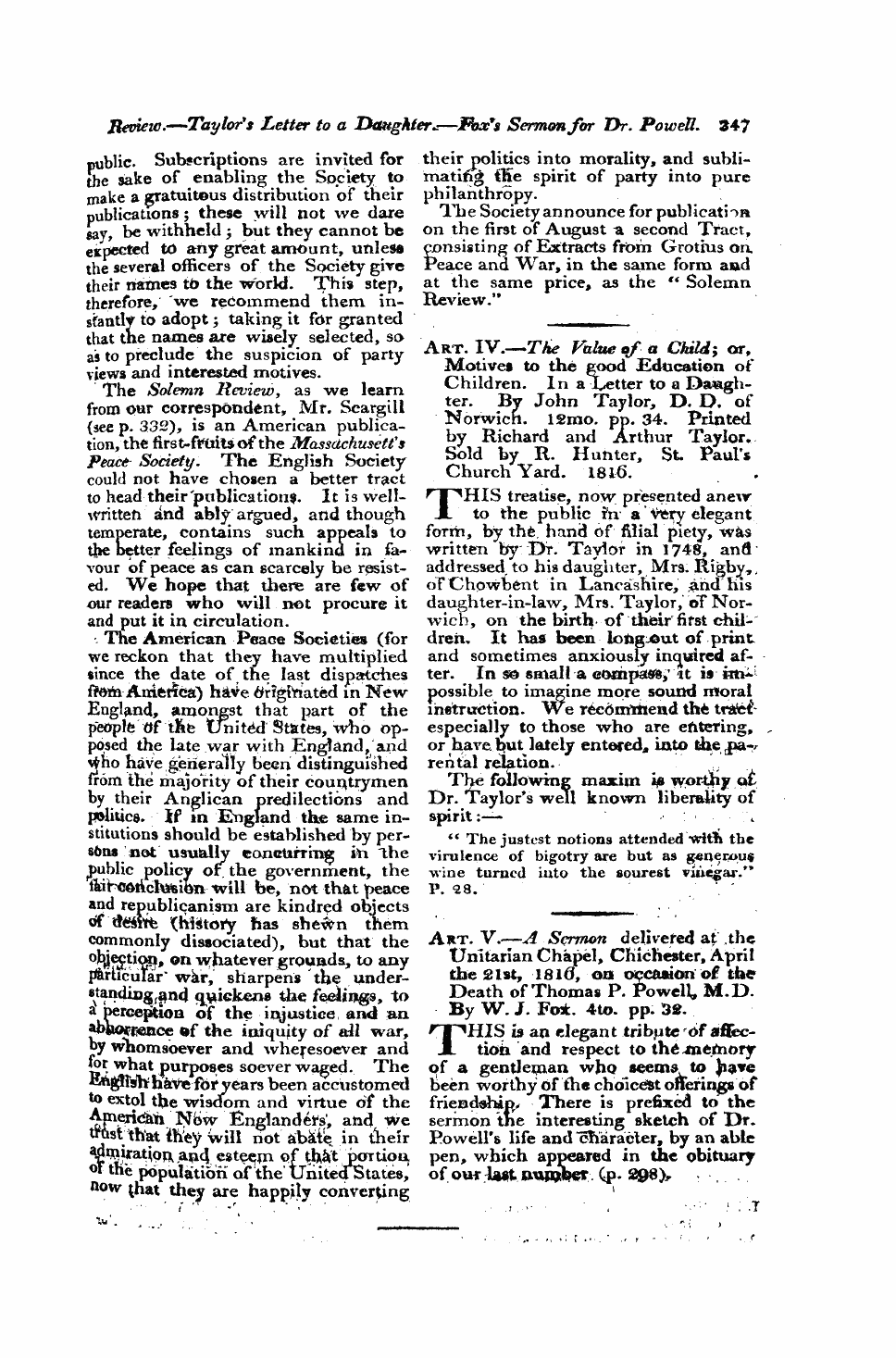 Monthly Repository (1806-1838) and Unitarian Chronicle (1832-1833): F Y, 1st edition - Untitled Article