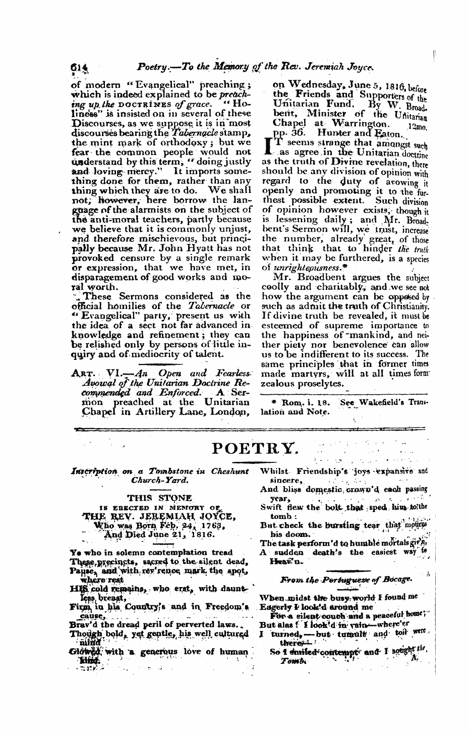 Monthly Repository (1806-1838) and Unitarian Chronicle (1832-1833): F Y, 1st edition - Poetry,I