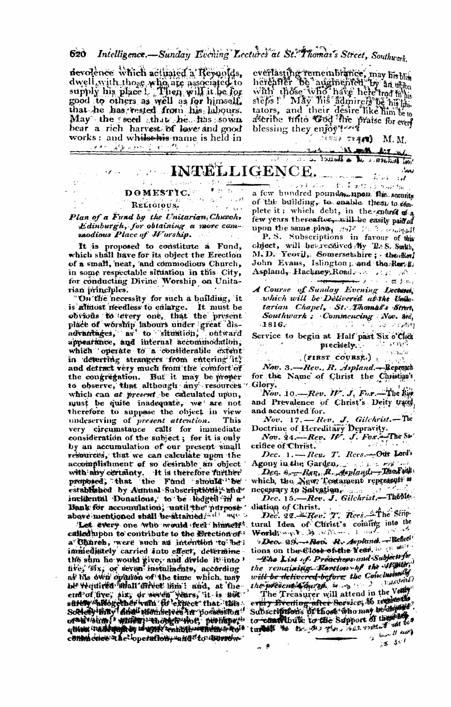 Monthly Repository (1806-1838) and Unitarian Chronicle (1832-1833): F Y, 1st edition - Untitled Article