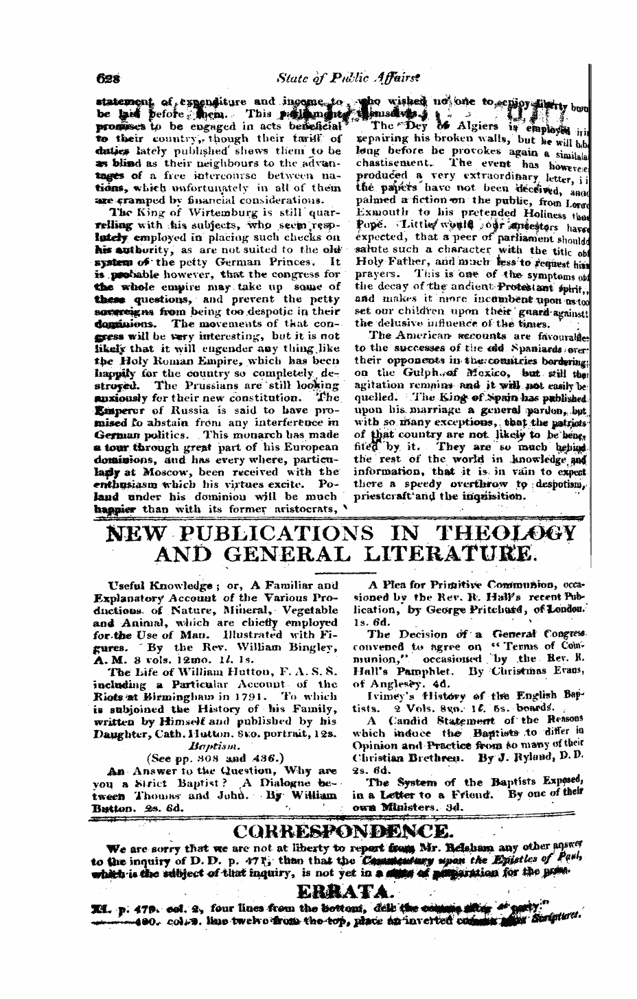 Monthly Repository (1806-1838) and Unitarian Chronicle (1832-1833): F Y, 1st edition - Any Oth Cqr Ilesvonbbnce.