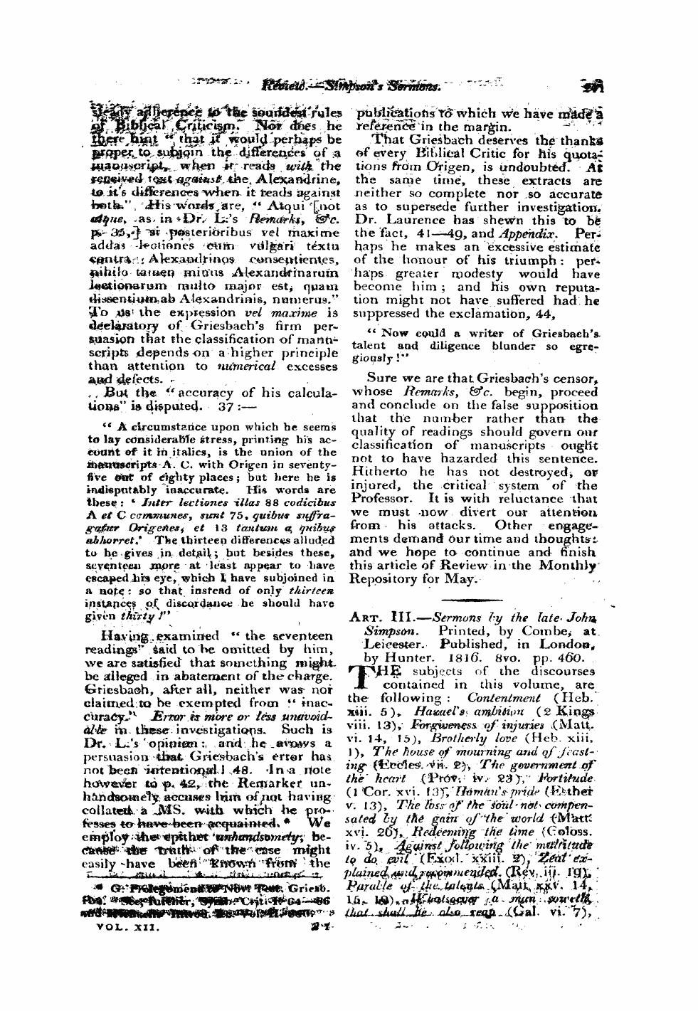 Monthly Repository (1806-1838) and Unitarian Chronicle (1832-1833): F Y, 1st edition - Untitled Article