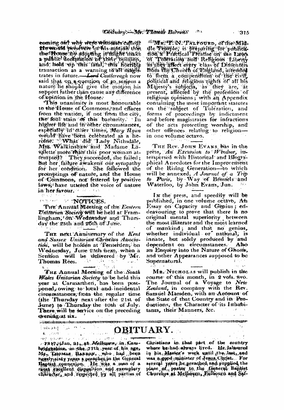 Monthly Repository (1806-1838) and Unitarian Chronicle (1832-1833): F Y, 1st edition - ;I| Ajj-Xt-F „ Hi- Ivr ¦ -. -J ¦ I .I U *' " ~ ' '-"T Jr I J^ .&Lt;»^-»— »— »**M-**~M *M~' • M ' ^' — ^' T ; R.I&Gt; "- Omtuary. . :*'. 1 . , /