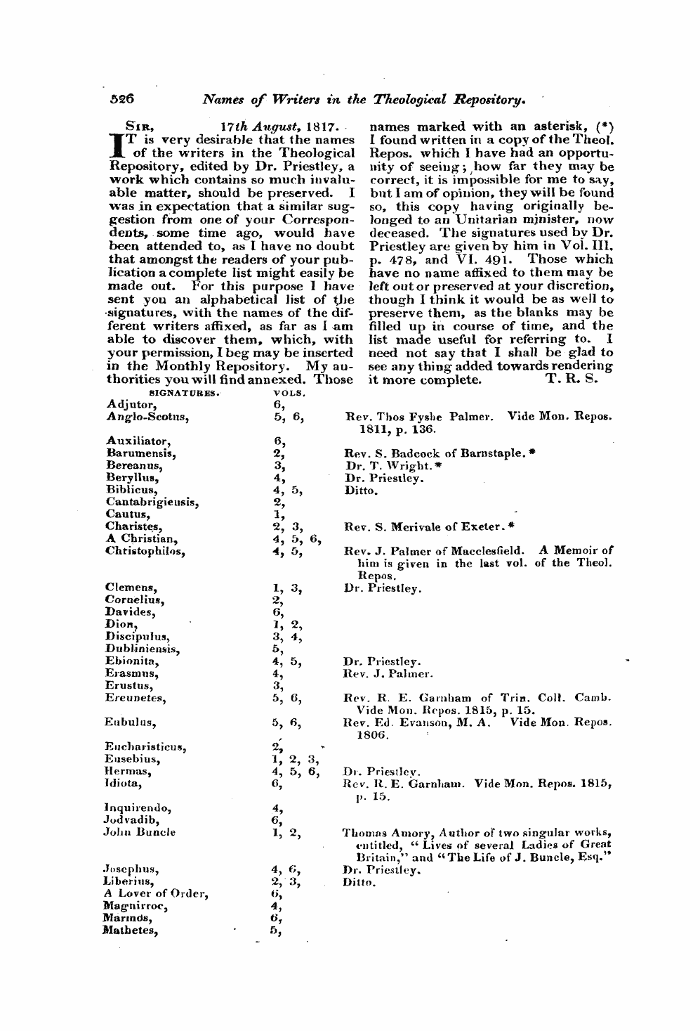 Monthly Repository (1806-1838) and Unitarian Chronicle (1832-1833): F Y, 1st edition - Untitled Article