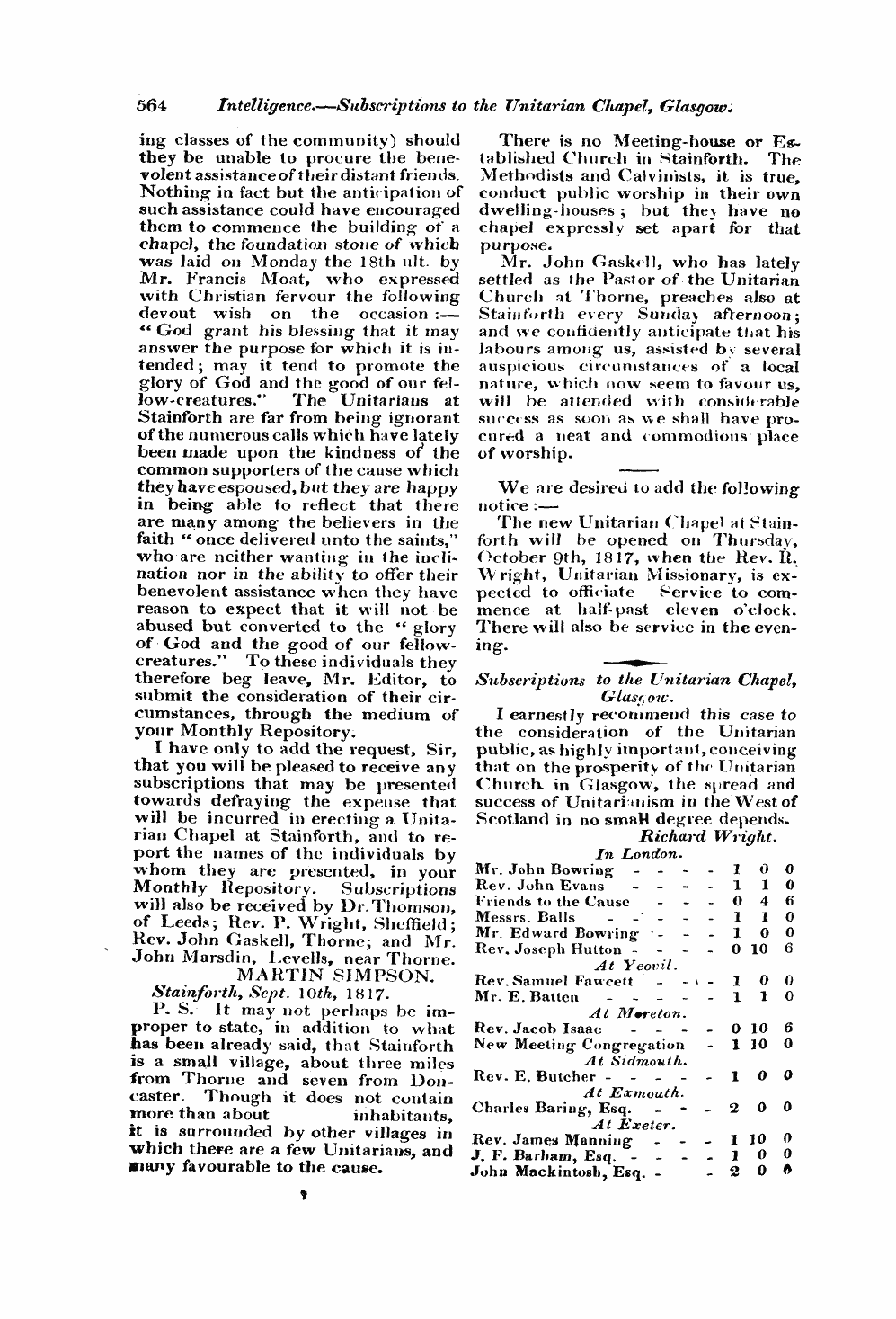 Monthly Repository (1806-1838) and Unitarian Chronicle (1832-1833): F Y, 1st edition - Untitled Article