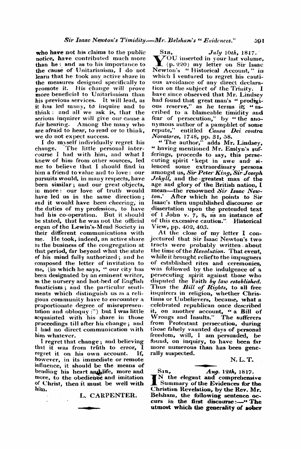 Monthly Repository (1806-1838) and Unitarian Chronicle (1832-1833): F Y, 1st edition: 19