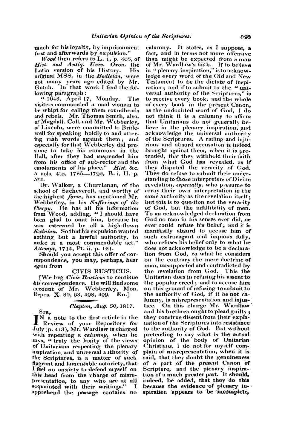 Monthly Repository (1806-1838) and Unitarian Chronicle (1832-1833): F Y, 1st edition: 23