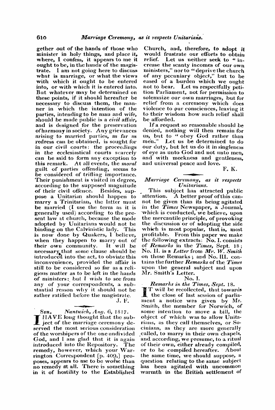 Monthly Repository (1806-1838) and Unitarian Chronicle (1832-1833): F Y, 1st edition - Untitled Article