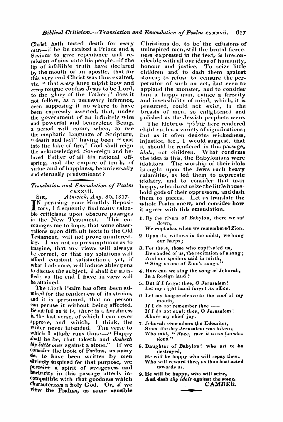 Monthly Repository (1806-1838) and Unitarian Chronicle (1832-1833): F Y, 1st edition - Untitled Article