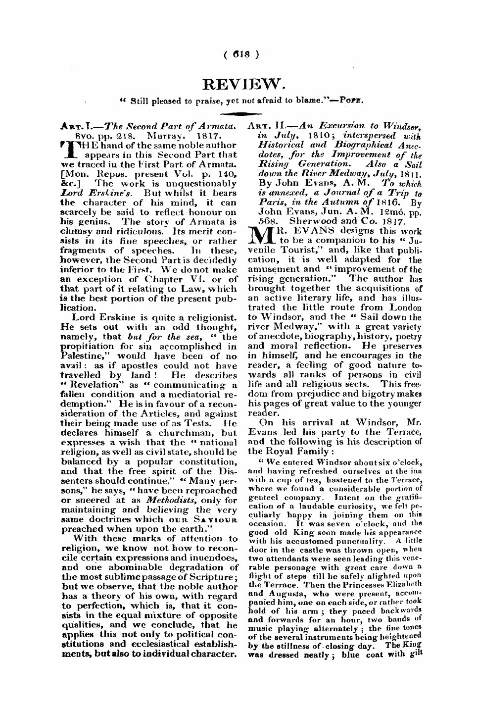 Monthly Repository (1806-1838) and Unitarian Chronicle (1832-1833): F Y, 1st edition - Review. U Still Pleased To Praise, Yet Not Afraid To Blame."— Po*».