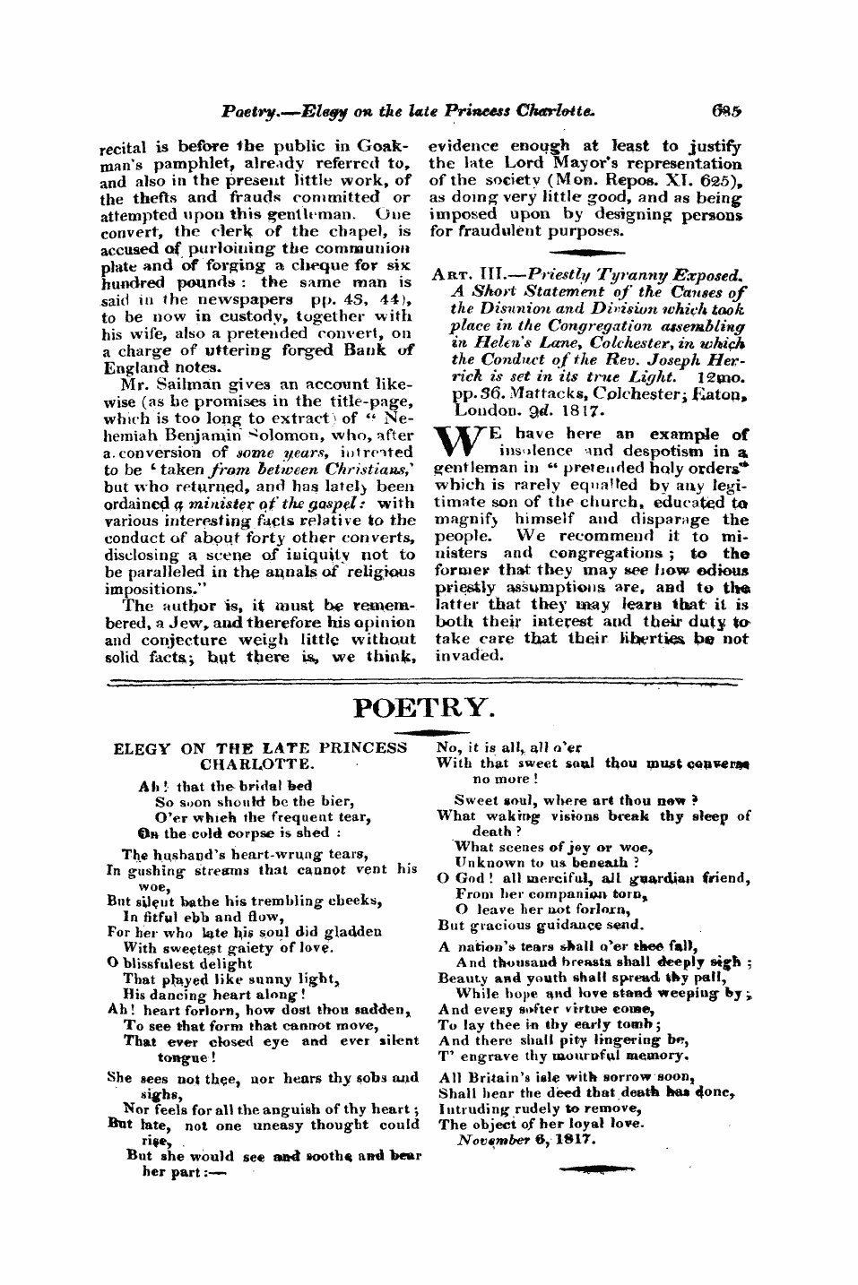 Monthly Repository (1806-1838) and Unitarian Chronicle (1832-1833): F Y, 1st edition - Untitled Article