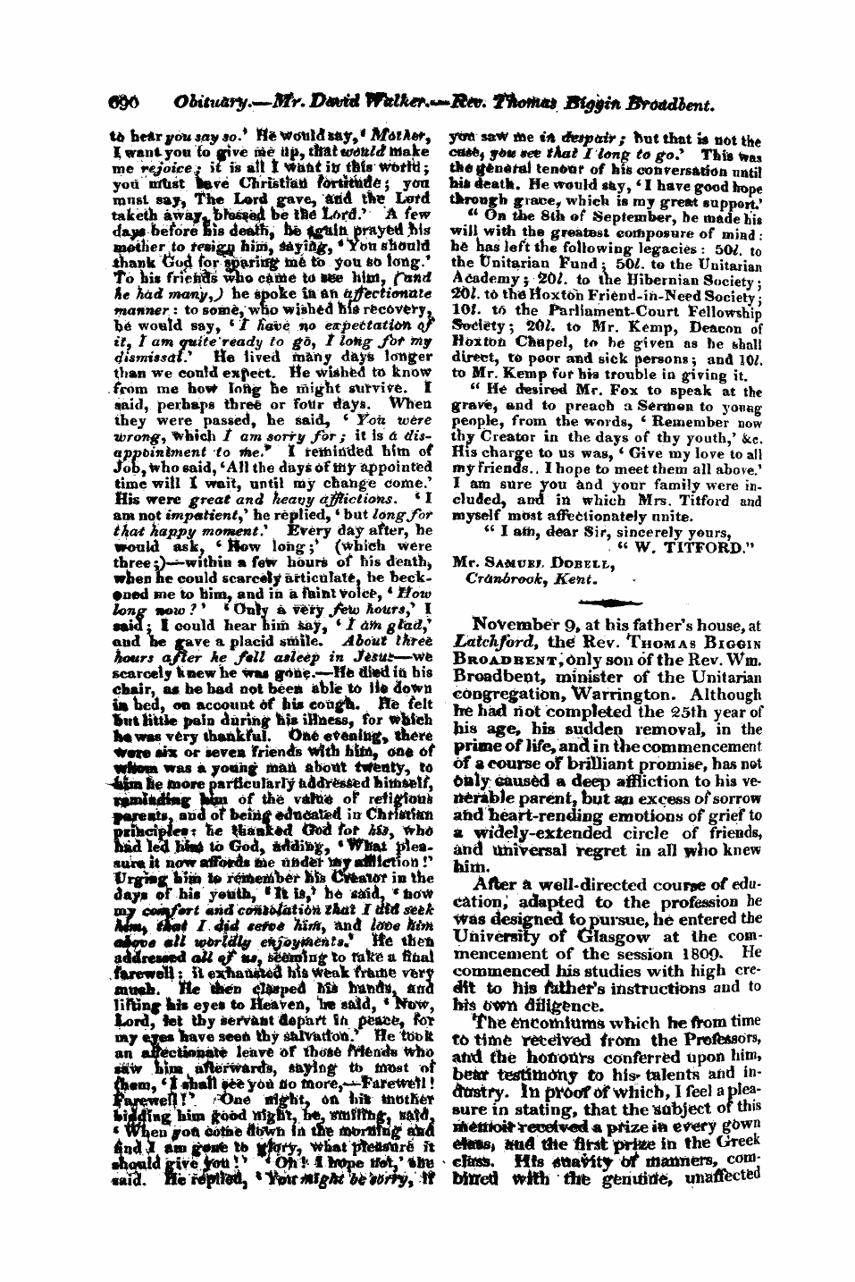 Monthly Repository (1806-1838) and Unitarian Chronicle (1832-1833): F Y, 1st edition - Untitled Article