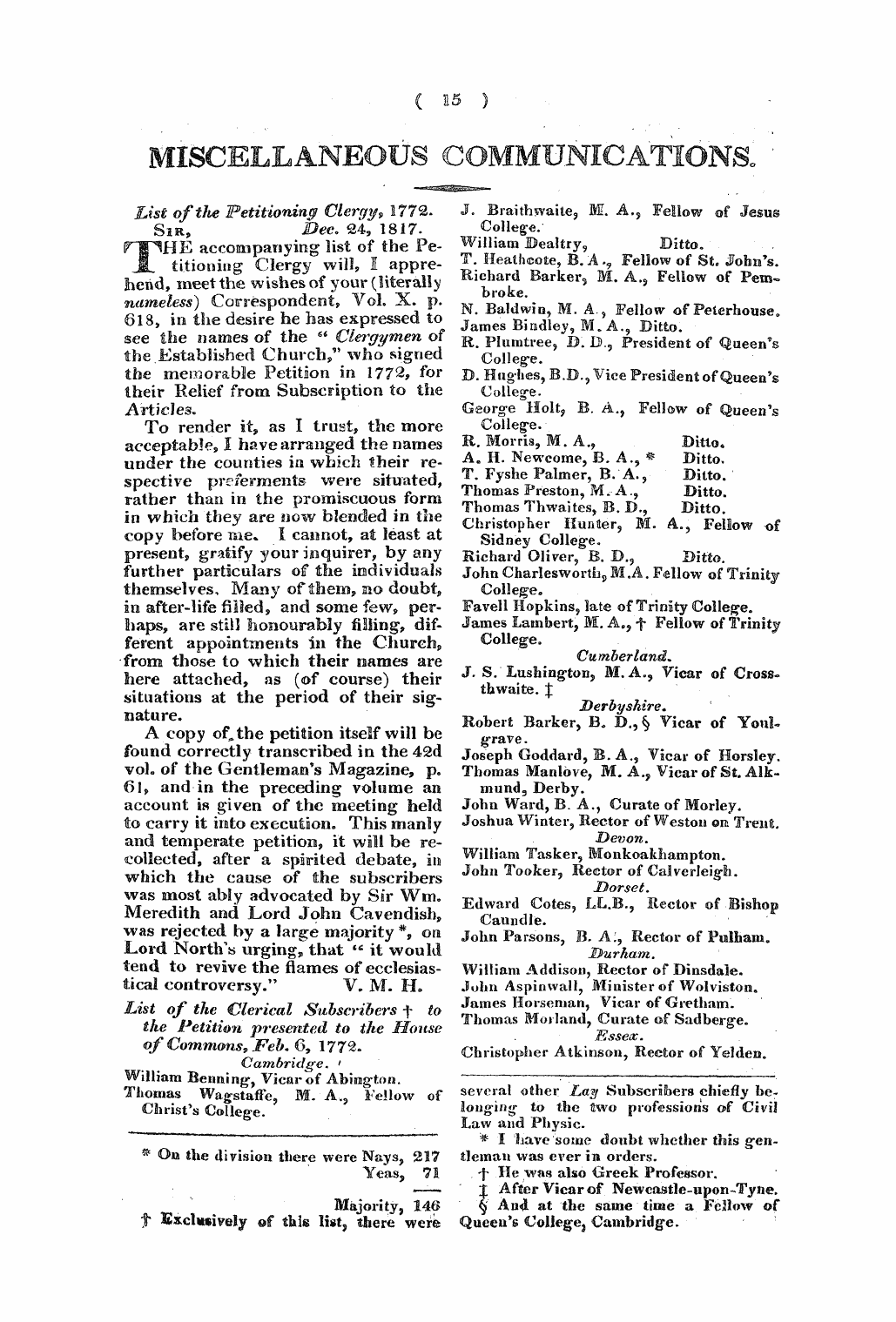 Monthly Repository (1806-1838) and Unitarian Chronicle (1832-1833): F Y, 1st edition: 15