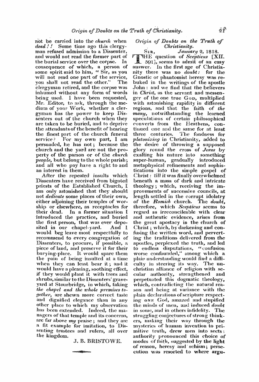 Monthly Repository (1806-1838) and Unitarian Chronicle (1832-1833): F Y, 1st edition: 21