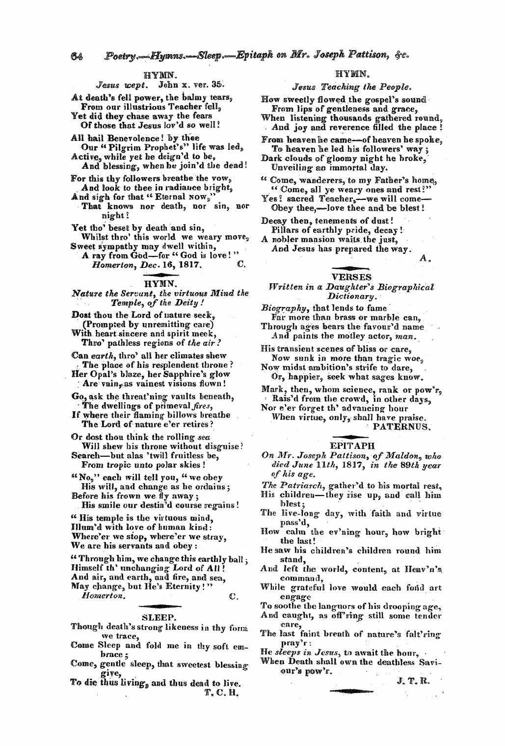 Monthly Repository (1806-1838) and Unitarian Chronicle (1832-1833): F Y, 1st edition - Untitled Article