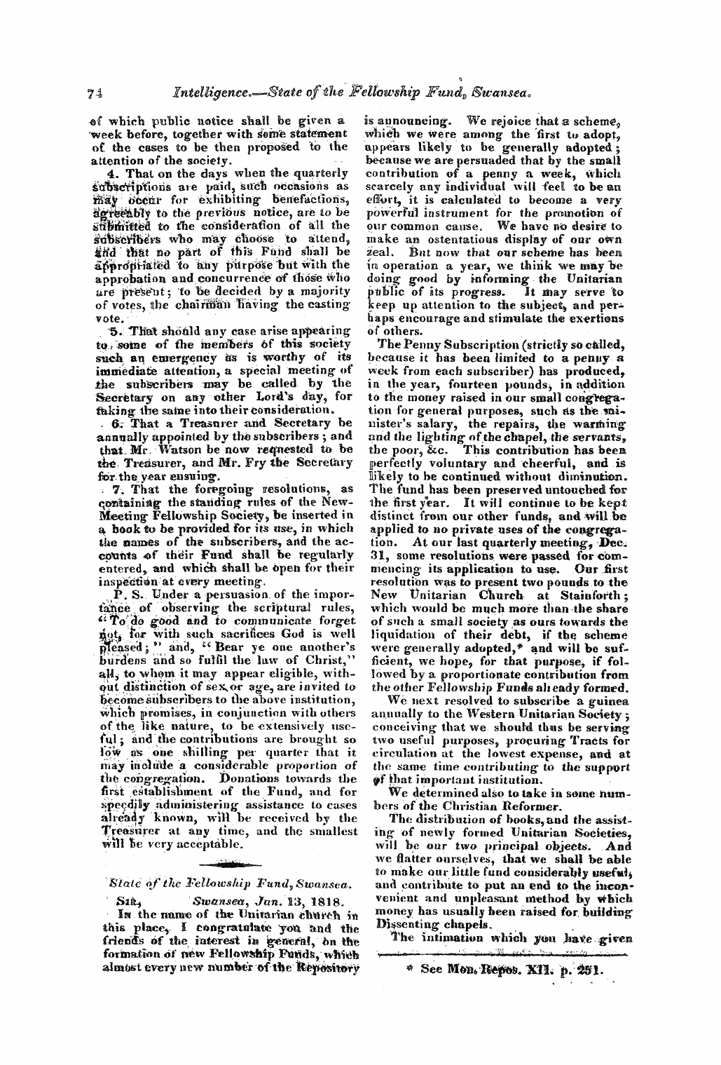 Monthly Repository (1806-1838) and Unitarian Chronicle (1832-1833): F Y, 1st edition - Untitled Article