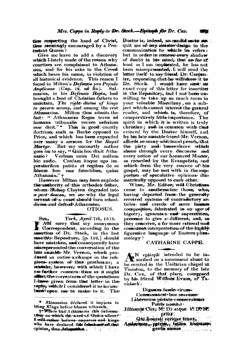 Monthly Repository (1806-1838) and Unitarian Chronicle (1832-1833): F Y, 1st edition - Untitled Article