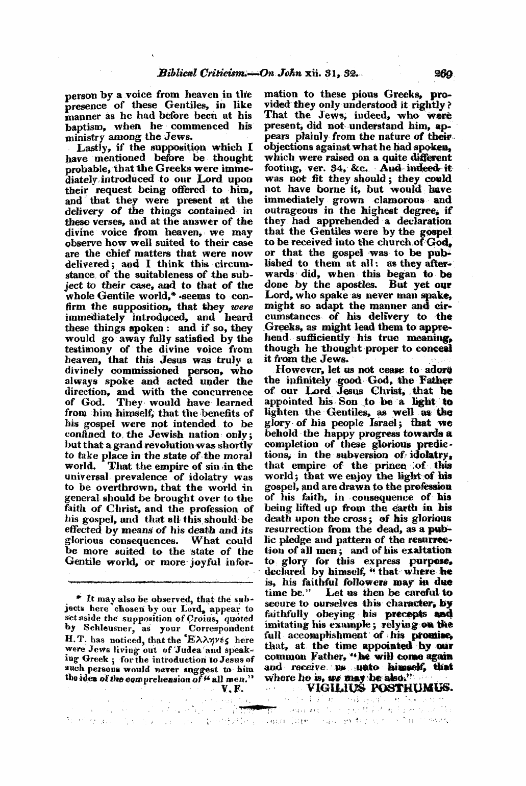 Monthly Repository (1806-1838) and Unitarian Chronicle (1832-1833): F Y, 1st edition - Untitled Article