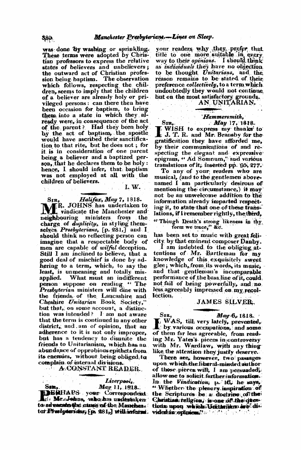 Monthly Repository (1806-1838) and Unitarian Chronicle (1832-1833): F Y, 1st edition: 36