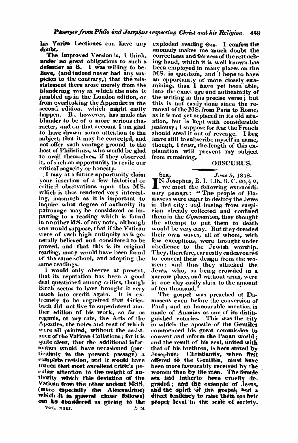 Monthly Repository (1806-1838) and Unitarian Chronicle (1832-1833): F Y, 1st edition - Untitled Article