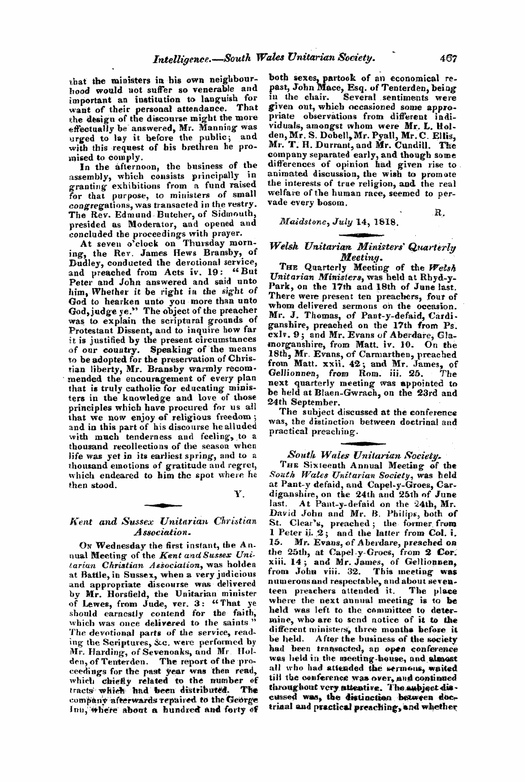 Monthly Repository (1806-1838) and Unitarian Chronicle (1832-1833): F Y, 1st edition: 59