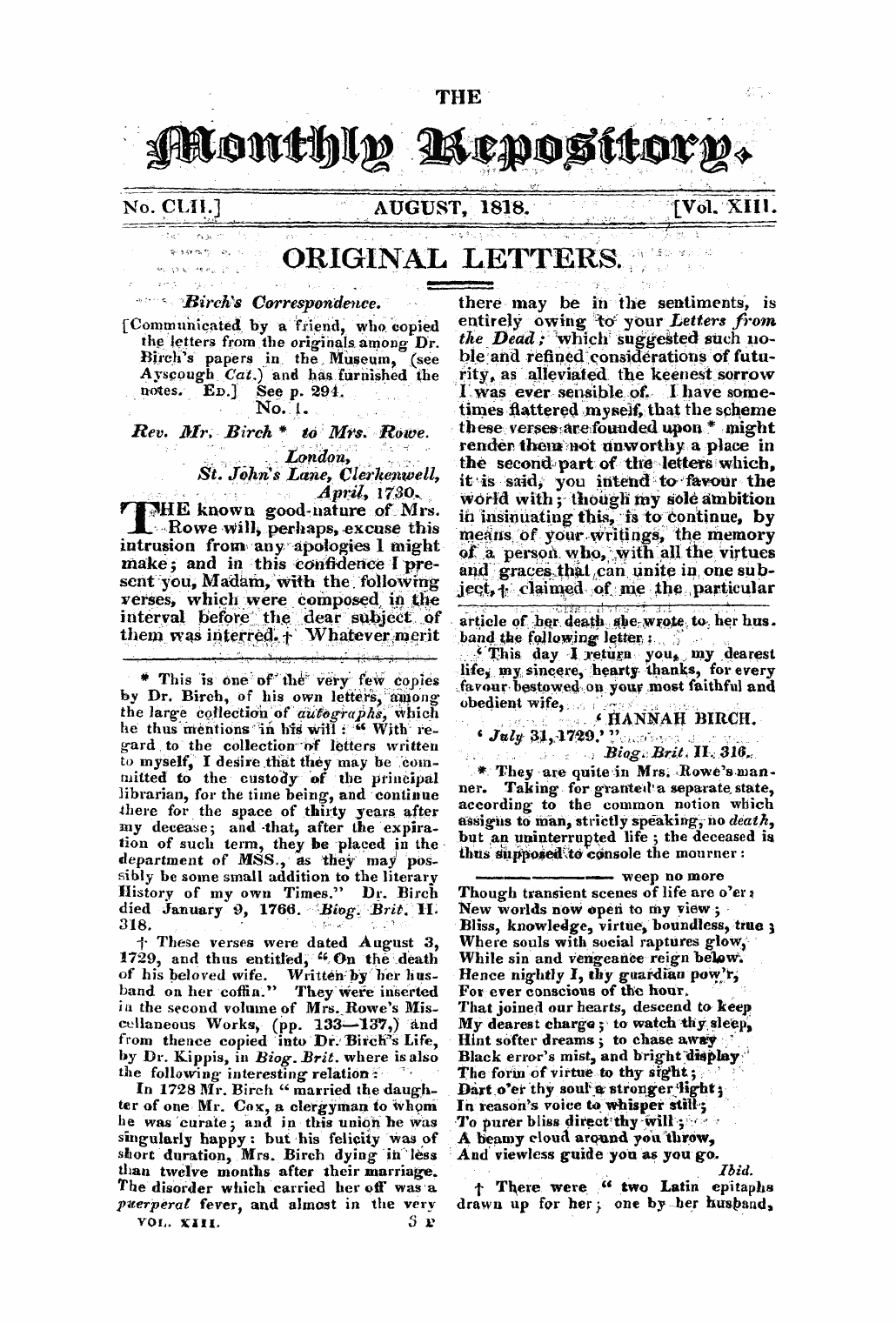 Monthly Repository (1806-1838) and Unitarian Chronicle (1832-1833): F Y, 1st edition - Untitled Article