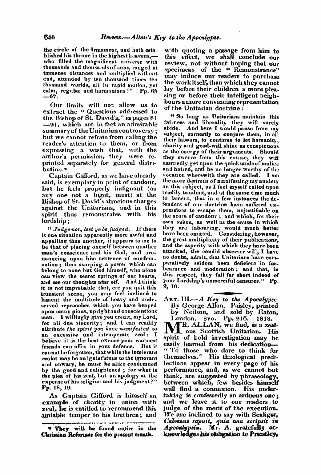 Monthly Repository (1806-1838) and Unitarian Chronicle (1832-1833): F Y, 1st edition - Untitled Article