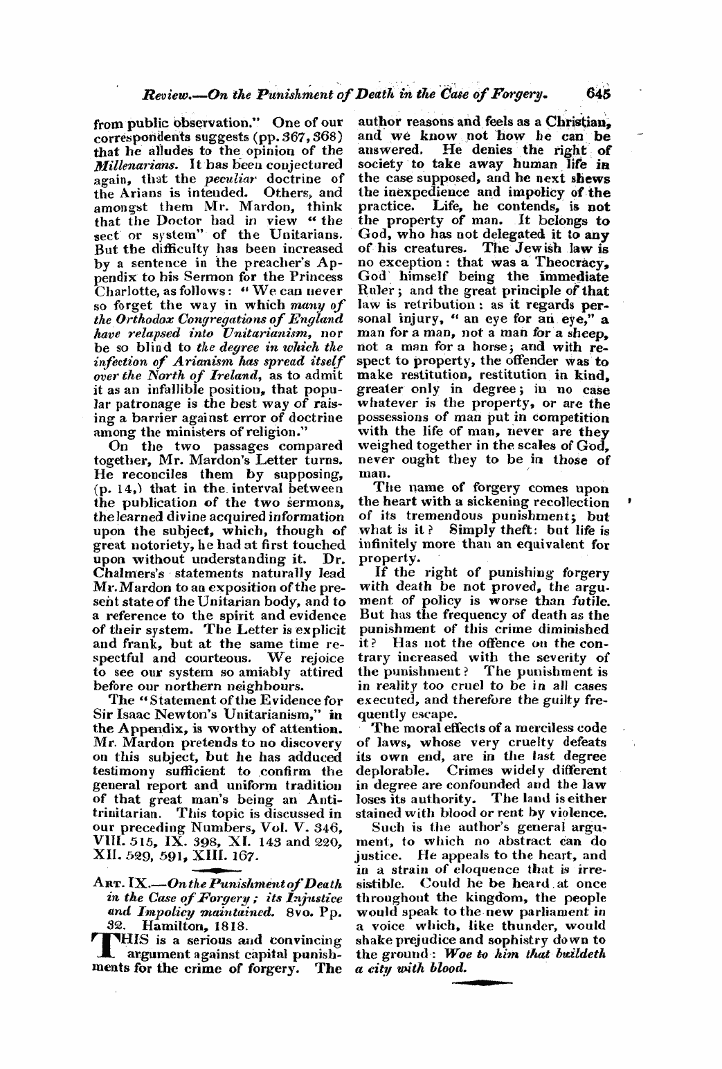 Monthly Repository (1806-1838) and Unitarian Chronicle (1832-1833): F Y, 1st edition - Untitled Article