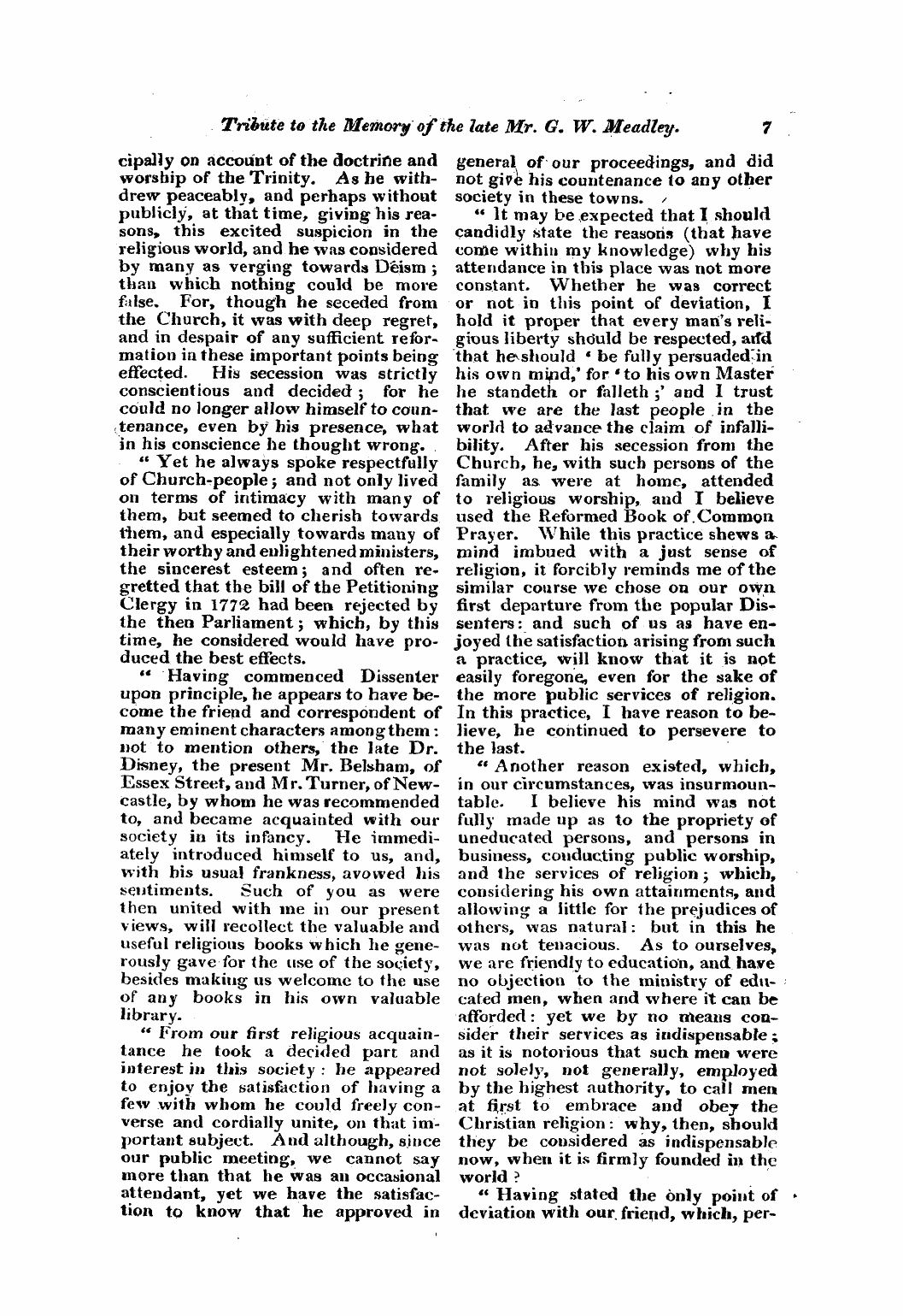 Monthly Repository (1806-1838) and Unitarian Chronicle (1832-1833): F Y, 1st edition: 7