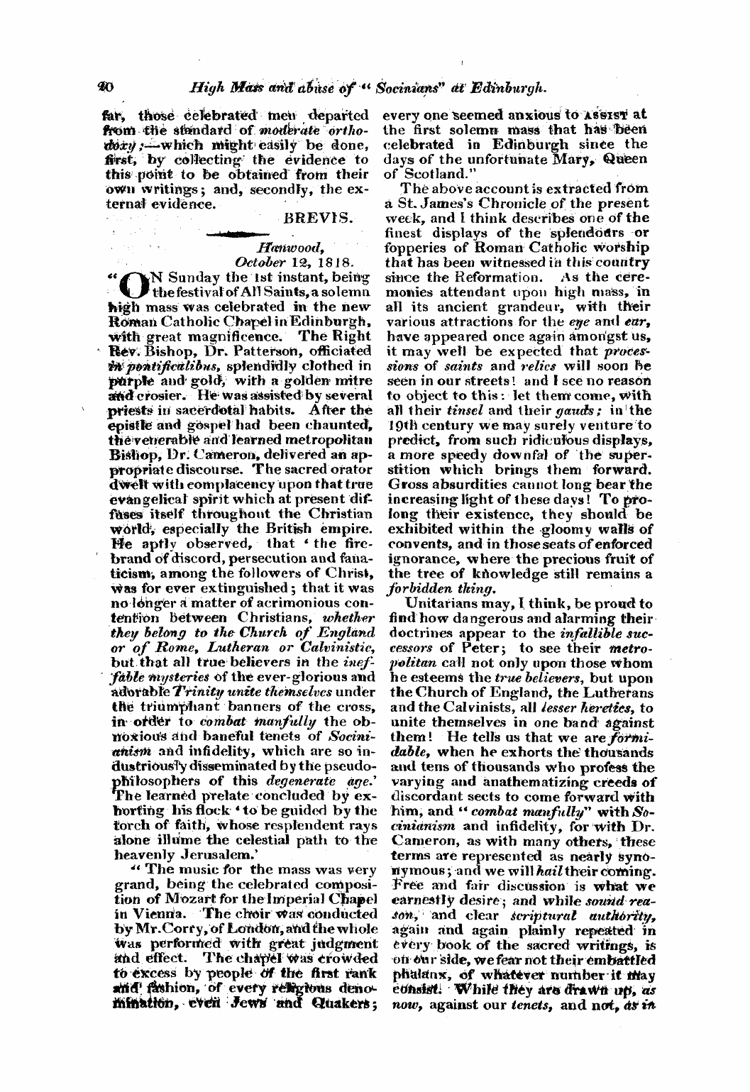 Monthly Repository (1806-1838) and Unitarian Chronicle (1832-1833): F Y, 1st edition - Untitled Article