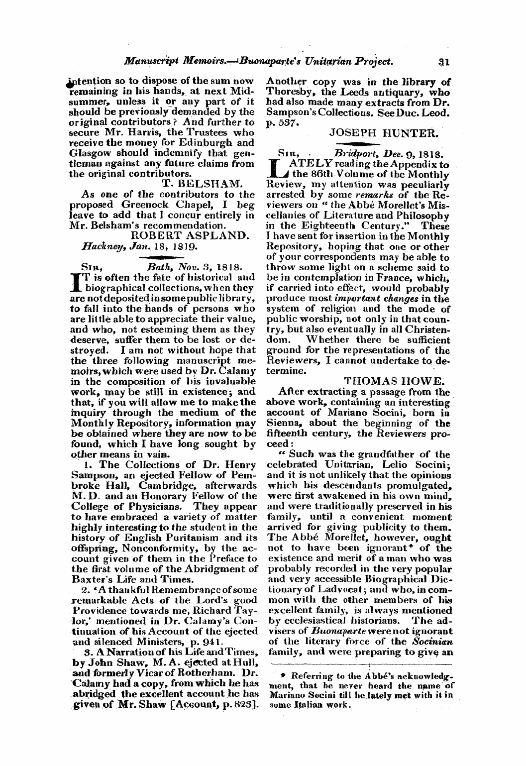 Monthly Repository (1806-1838) and Unitarian Chronicle (1832-1833): F Y, 1st edition - Untitled Article