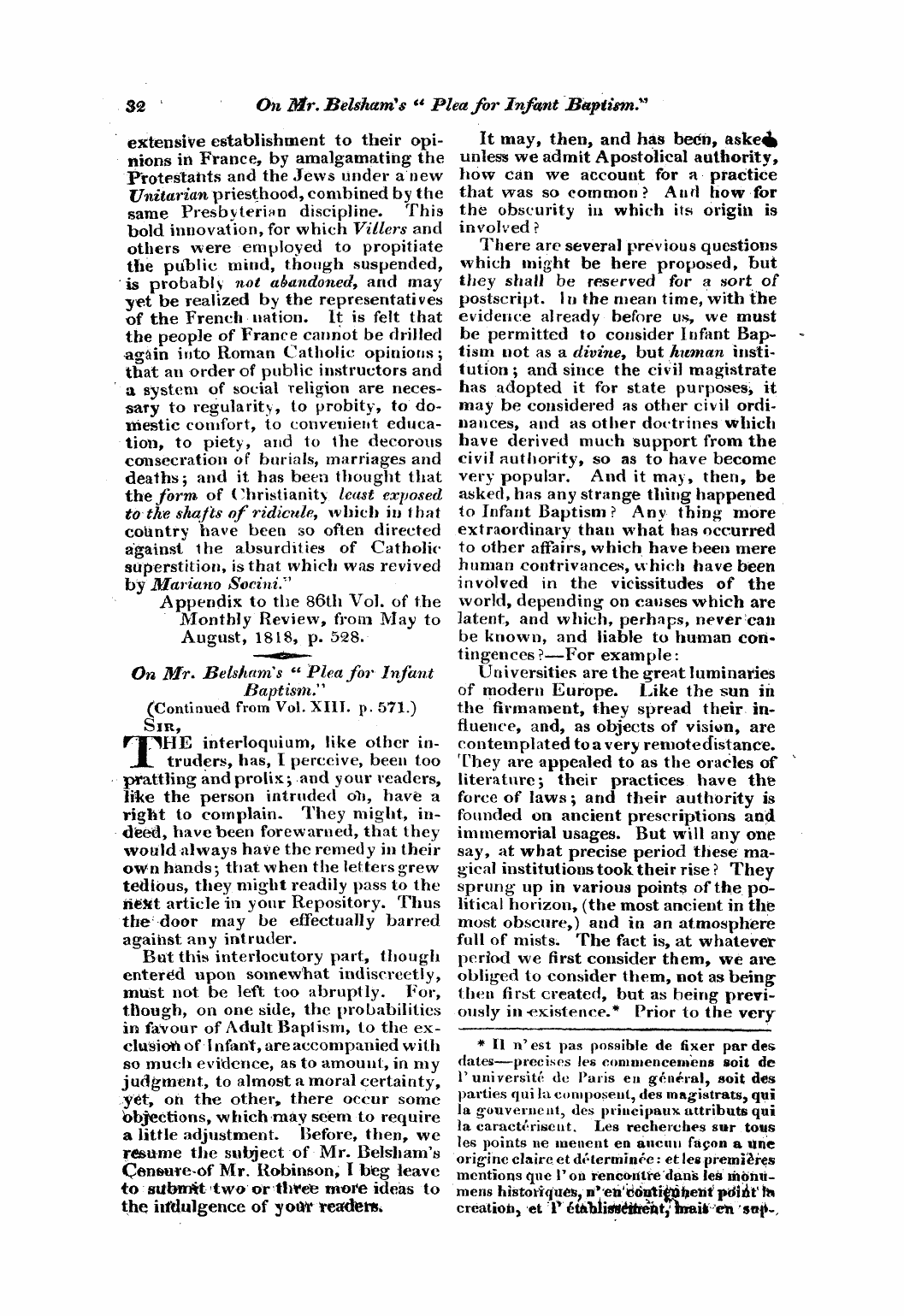 Monthly Repository (1806-1838) and Unitarian Chronicle (1832-1833): F Y, 1st edition - Untitled Article