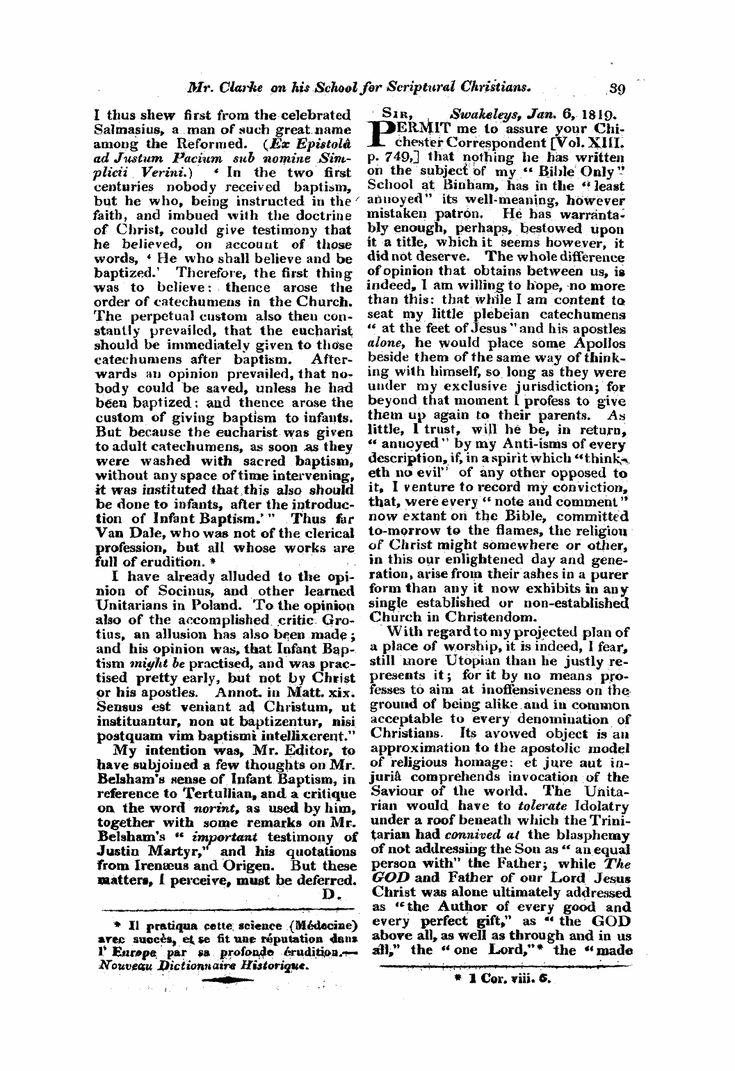 Monthly Repository (1806-1838) and Unitarian Chronicle (1832-1833): F Y, 1st edition - Untitled Article