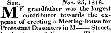 Sir, Nov. 25, 1818. My grandfather was t...