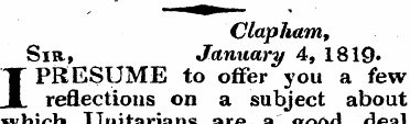 Clapham, Sir, January 4, 1819» PRESUME t...