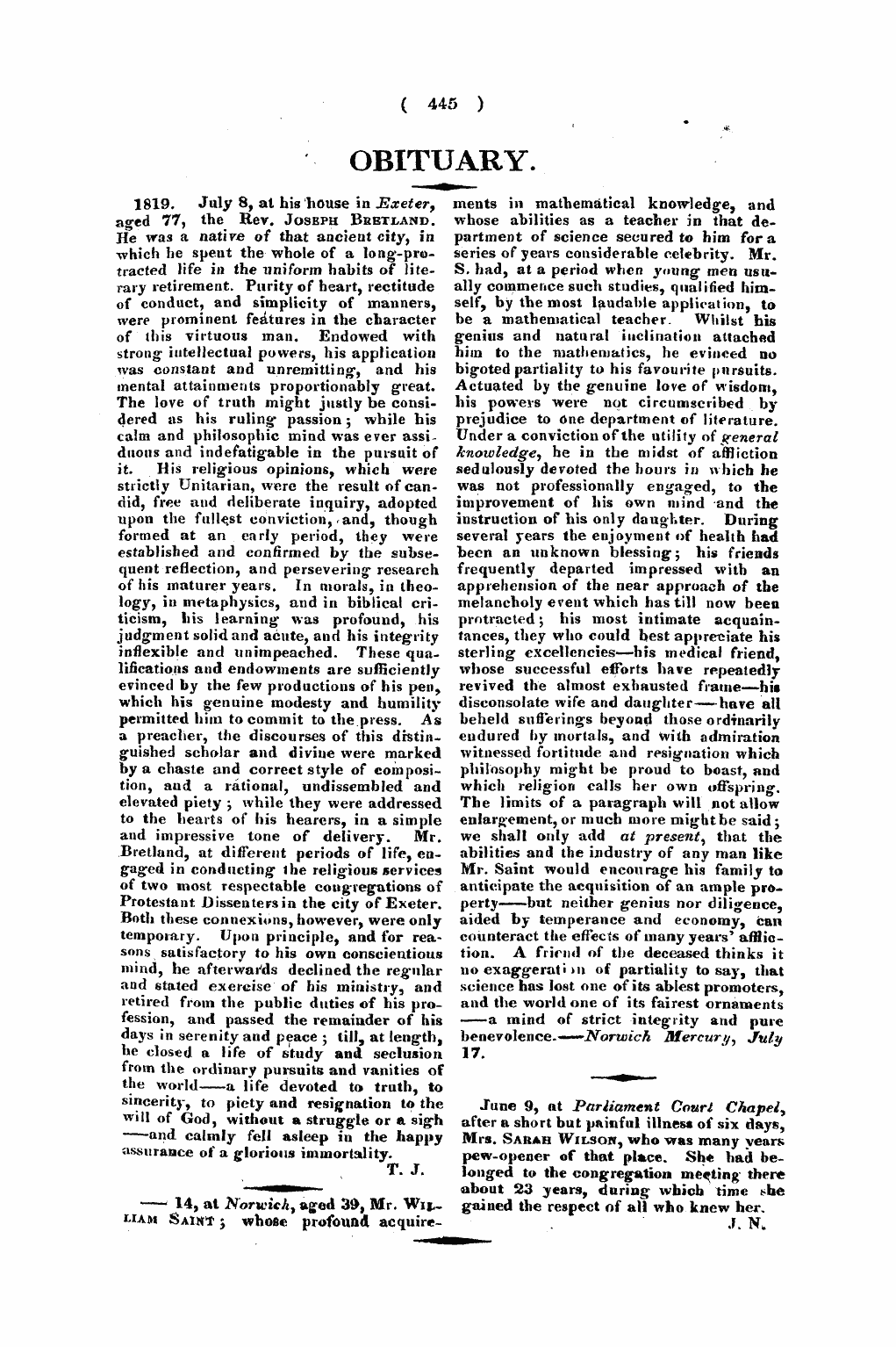 Monthly Repository (1806-1838) and Unitarian Chronicle (1832-1833): F Y, 1st edition - Untitled Article